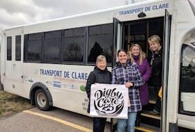 Digby Care 25 members Cheryl Ross, Debbie Haight and Michelle Winchester delivered their most recent donation to Le Transport de Clare last week. Accepting on the organization’s behalf was Mandy Rousselle.