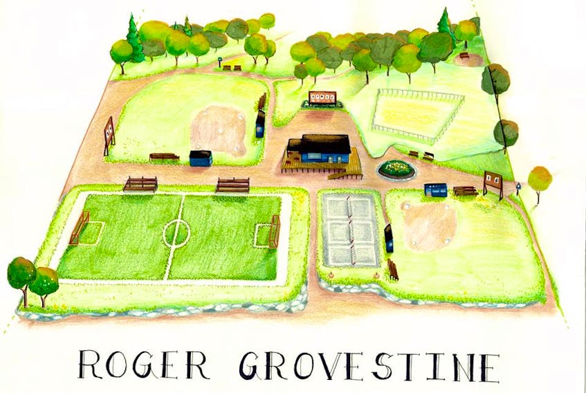 An artists’ conceptual drawing of how the Roger Grovestine Memorial Recreation Complex could be developed.