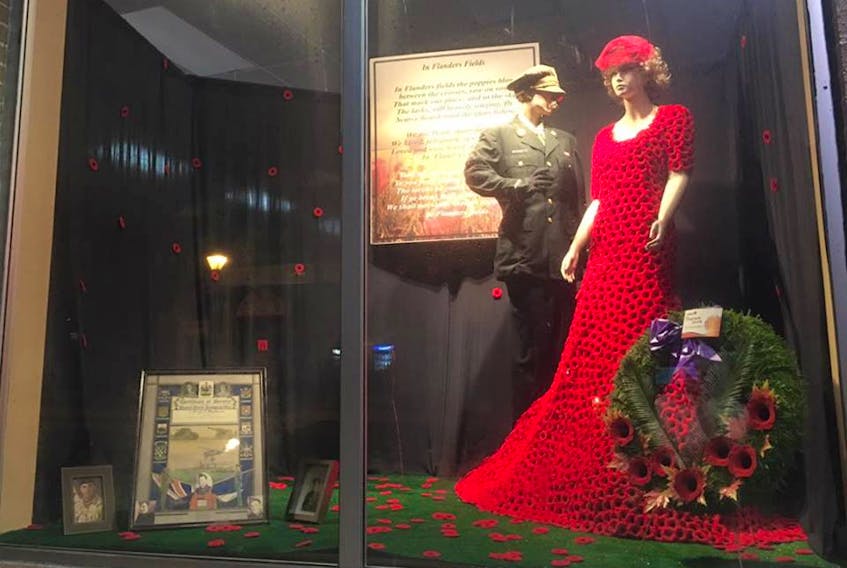 The Remembrance Day display at the Spears and MacLeod Pharmasave in Yarmouth, which was created by Jody Kempton-Belliveau and Gail Fitzgerald.