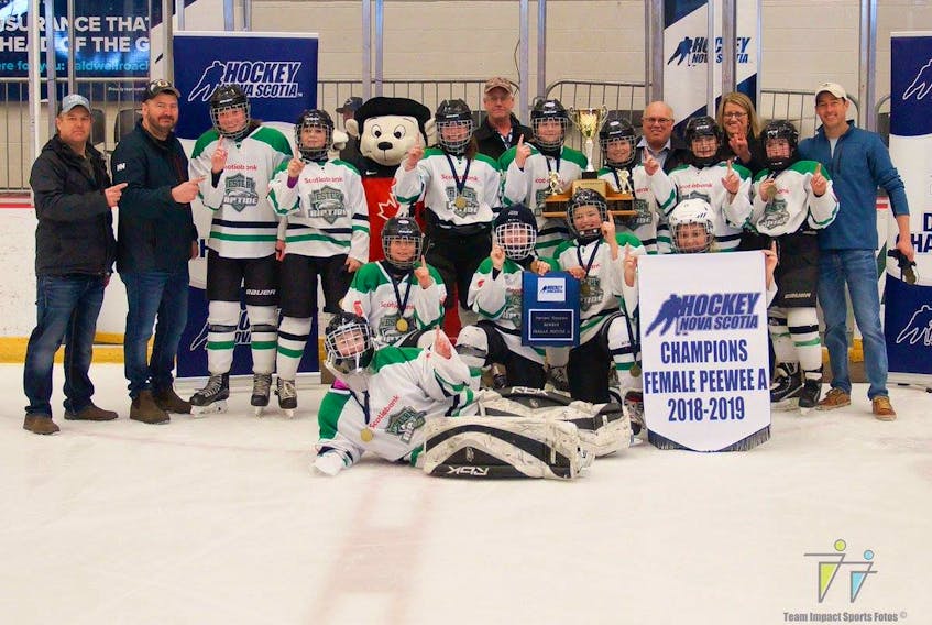The Western Riptide White team won the 2018-19 Nova Scotia Hockey Female Peewee A provincial championship on April 14, capping off a season in which they went undefeated. TEAM IMPACT SPORTS FOTOS