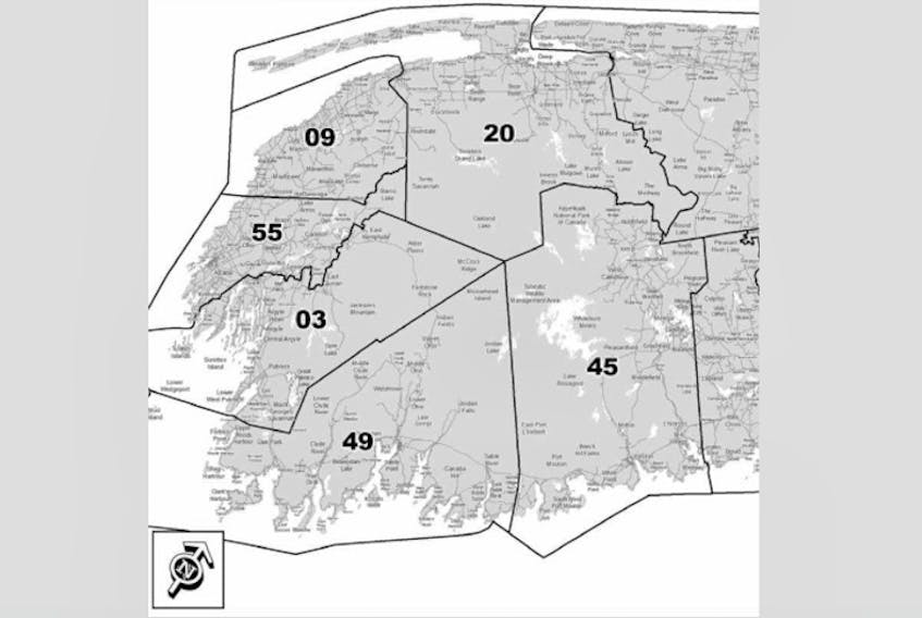 The proposed electoral boundary map for southwestern Nova Scotia: 03 Argyle, 09 Clare, 20 Digby-Annapolis, 45 Queens, 49 Shelburne and 55 Yarmouth.