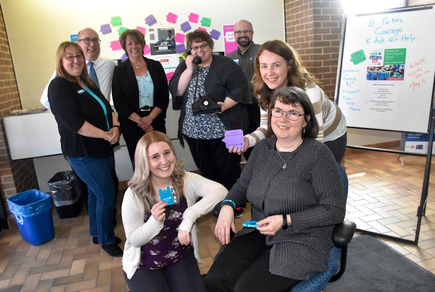 The gang at the Bank of Montreal in Yarmouth are organizing a ‘Walk So Kids Can Talk’ fundraising and awareness event for the Kids Help Phone on May 5. TINA COMEAU PHOTO