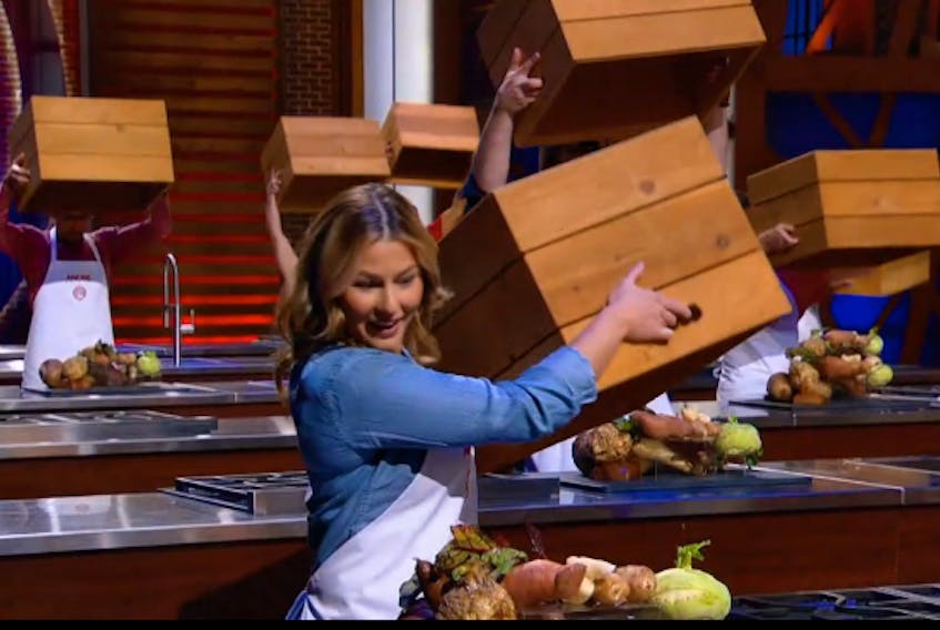 “Mystery boxes are shocking no matter what’s under the cover,” says MasterChef Canada competitor Alyssa LeBlanc from Tusket. She was delighted to find root vegetables for her first mystery box reveal. Video screenshot from MasterChef Canada