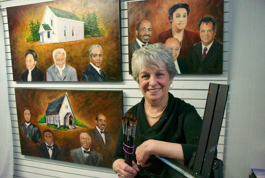 Yarmouth artist Tootsie Emin created several paintings highlighting firsts and other lasting impressions involving members of the black community in Yarmouth. Her work will now become a permanent exhibit at the Yarmouth County Museum. TINA COMEAU PHOTO