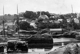 Sailing vessels and lumber line Weymouth's busy waterfront in this early 20th century photo. The village was a center for many businesses and services up until the October 2,1929 fire destroyed much of the downtown business section of the village.