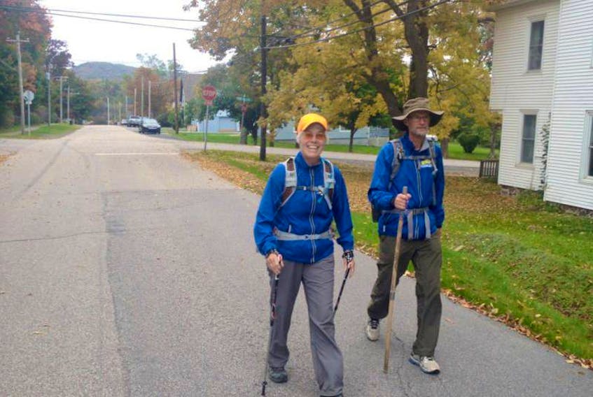 Roger and Joan Boutilier of Wolfville are shown in this 2014 file photo after they walked from Yarmouth to Digby. The Digby Area Recreation Commission recently began a walking program to encourage staying active during the winter months. JONATHAN RILEY FILE PHOTO