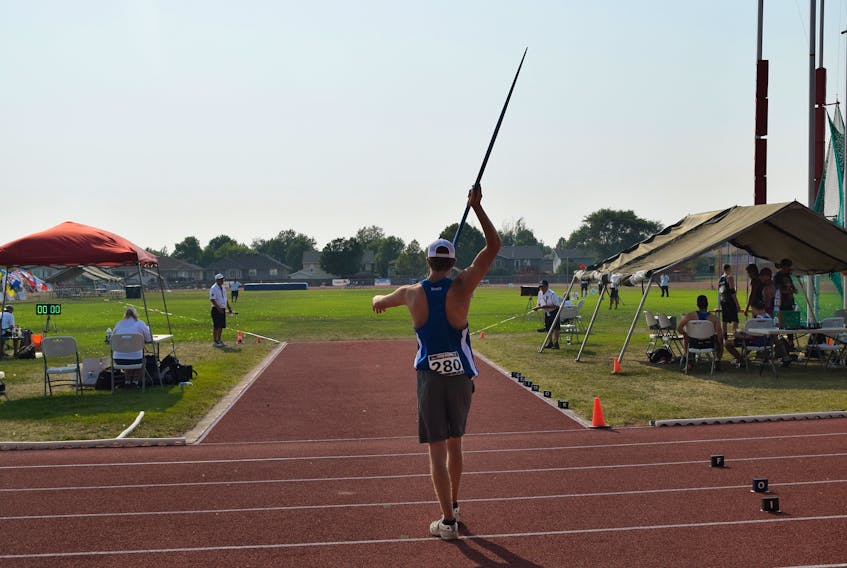 Taylor Goodick throwing the javelin at the national meet. COURTESY OF MIKE SWIM