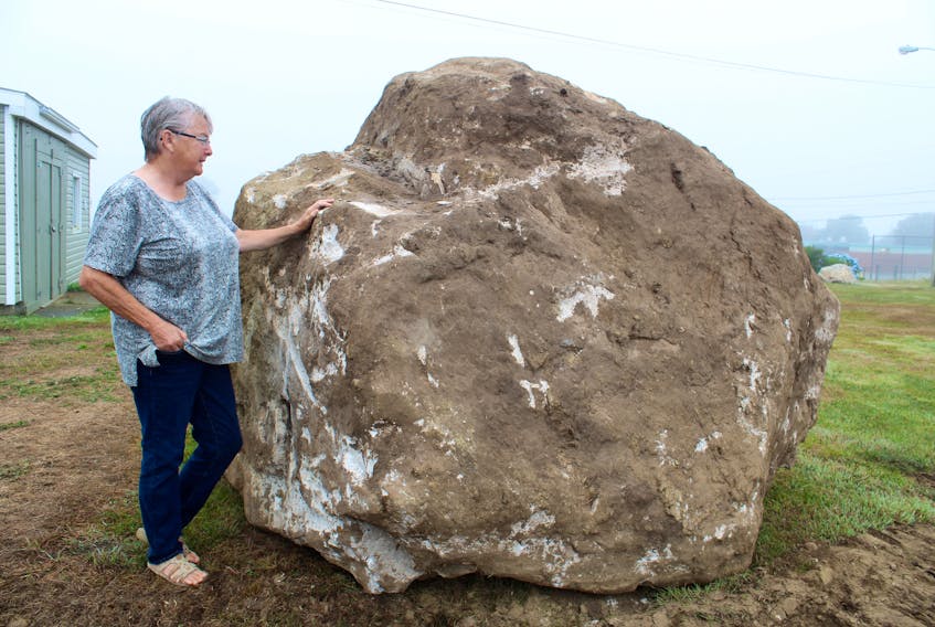 Pam Saulnier, who lives on Kempt Street in Yarmouth’s south end, was having some excavation work done on her property when this massive boulder was dug out.