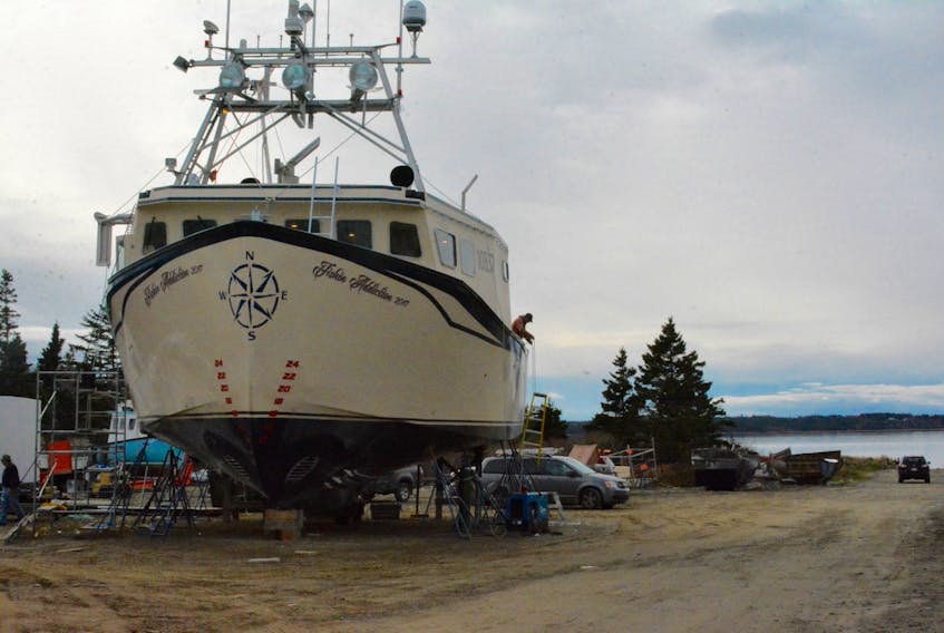 A new boat sits in the yard of Wedgeport Boats in Yarmouth County. The boat was originally built by Kevin W. Construction. TINA COMEAU