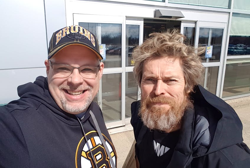 Yarmouth resident Glenn Bourque was excited to briefly meet actor Willem Dafoe, who is in town filming The Lighthouse. PHOTO COURTESY GLENN BOURQUE