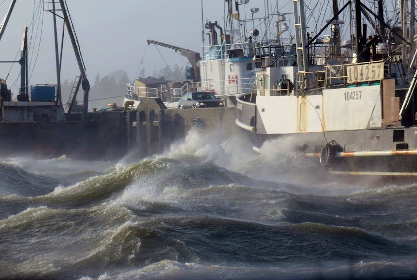 Winds gusting 88 kilometres an hour were churning up the water at Lobster Rock Wharf in Yarmouth on Dec. 25. PHOTO KAREN BULLERWELL