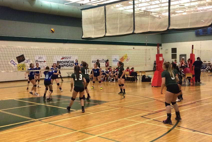 Digby Regional High School (green jerseys) squared off against Clare High School on Nov. 24 during the provincial tournament held at DRHS. JAMES MALLORY