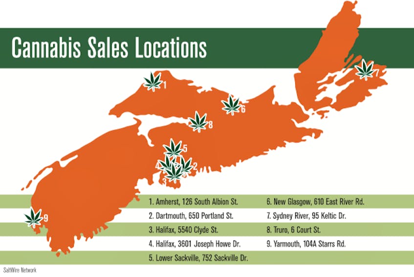 The NSLC locations in the province that the government says will sell cannibas.