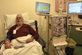 Digby County resident Roger Manzer undergoes one of his three weekly dialysis visits at the Yarmouth Regional Hospital. TINA COMEAU PHOTO