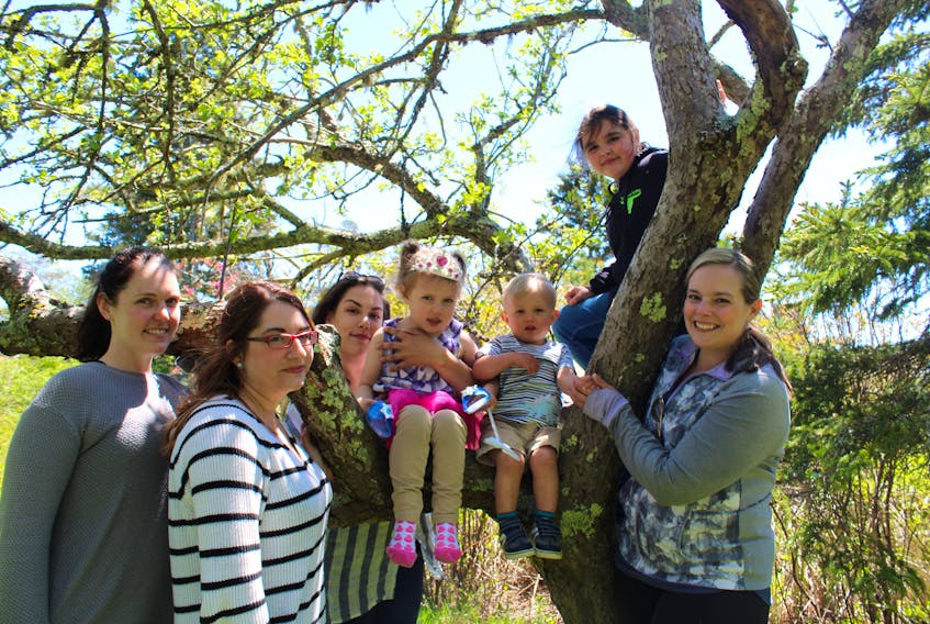 Doulas and their children, from left to right: Krissie Wyman, Sarah Ready, Ashley and Luna Nickerson, Rory LeBlanc-Creelman, Hannah DeMille and Shannon LeBlanc-DeMille.