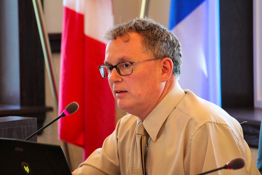 Councillor Trevor Cunningham expresses his approval of a tax increase, to fund capital projects, during the May 23 Municipality of Yarmouth council meeting.