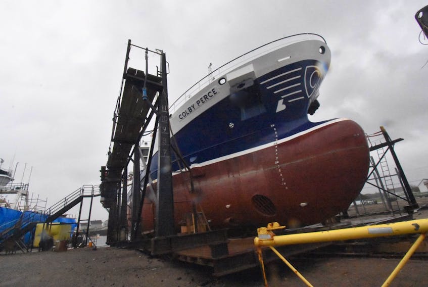 Cooke Aquaculture’s vessel Colby Perce has been undergoing maintenance work at the A.F. Theritault and Son Ltd. boatyard in Meteghan River, Digby County.
