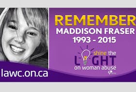 Maddison Fraser, who lived in Yarmouth, is being honoured during the annual Shine the Light on Woman Abuse campaign in London, Ontario for the month of November. This billboard will be displayed during the campaign.