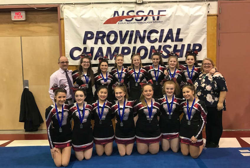 The YCMHS Level 2 cheer team that place 2nd at high school provincials.
