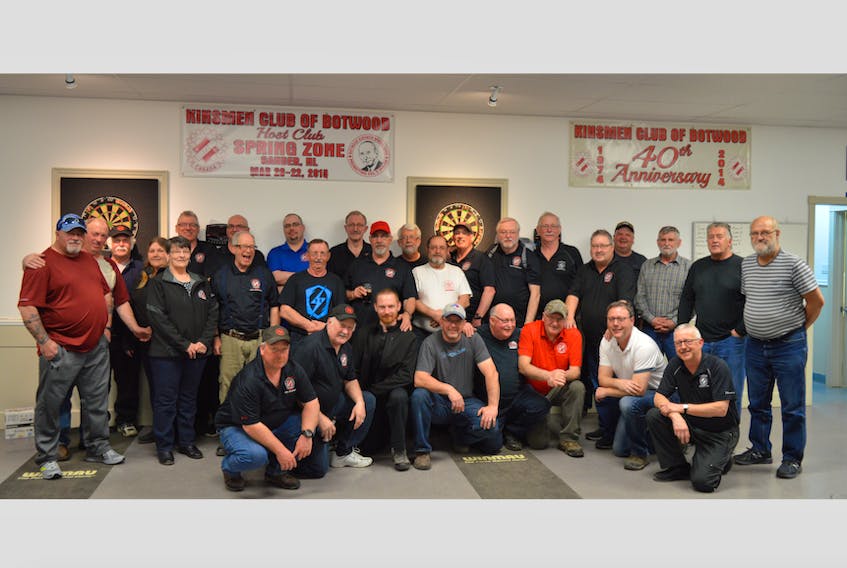 The Kinsmen Club of Botwood held the 2018 Zone Dart Tournament. Twenty-eight players and members from the club prepared food, served canteen and posed for a group picture.
