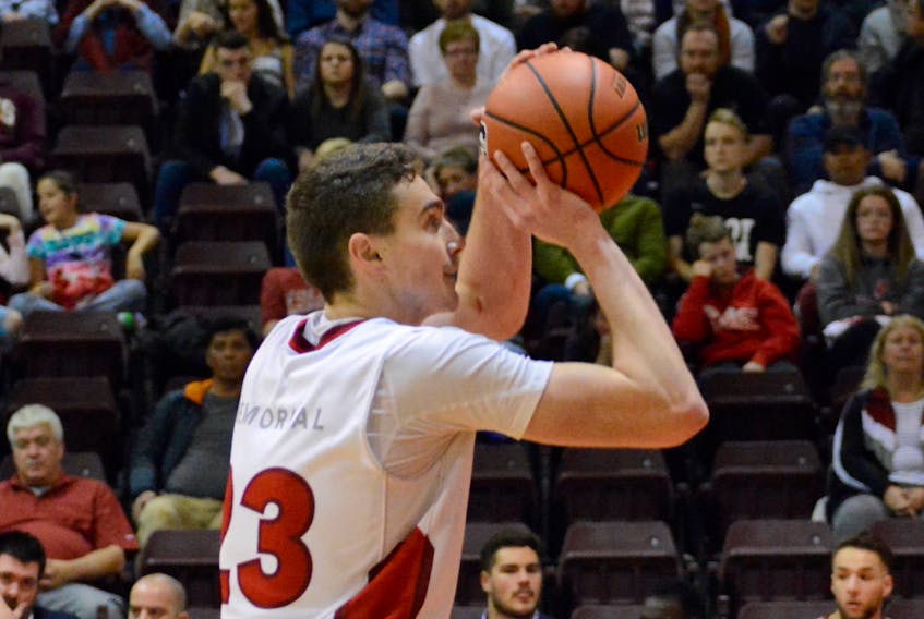 Cole Long's 34 points for the Memorial Sea-Hawks against the Acadia Axemen Saturday were 21 more than any player on either team. — Memorial Athletics photo