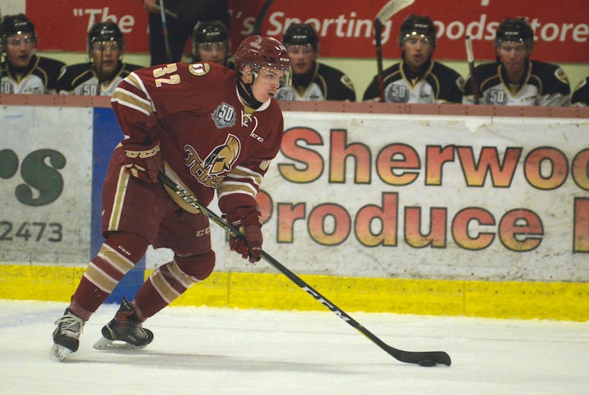 Zach Biggar played for the Acadie-Bathurst Titan in Saturday's pre-season Quebec Major Junior Hockey League game against the Charlottetown Islanders at the APM Centre in Cornwall.