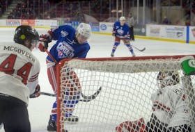 Summerside D. Alex MacDonald Ford Western Capitals forward Ryan Richards scores from the slot against the Truro Bearcats Sunday at Credit Union Place.