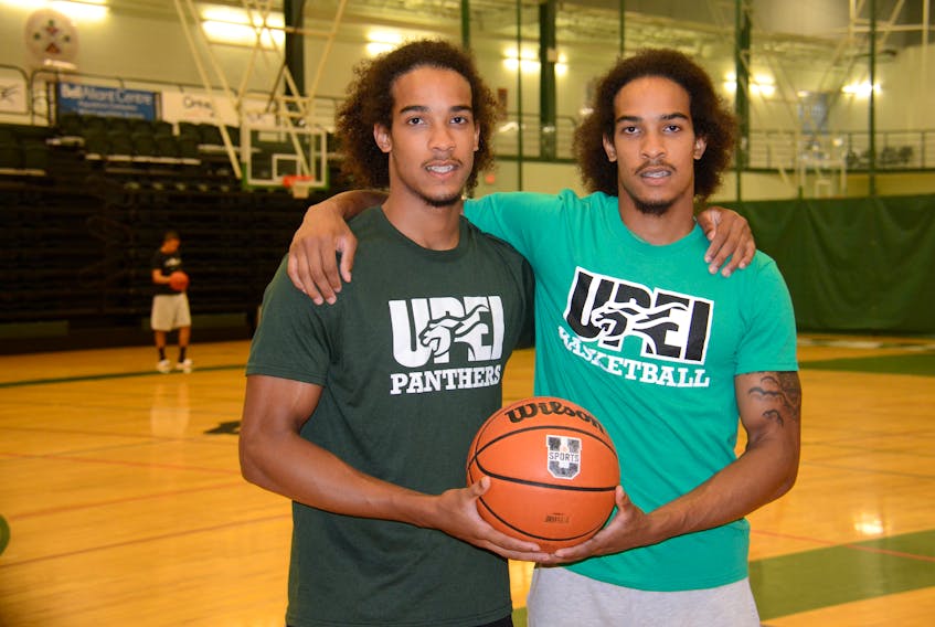 Identical twin brothers Judy, left, and Nudy Georges are two of the recruits for the UPEI Panthers men’s basketball team this season.