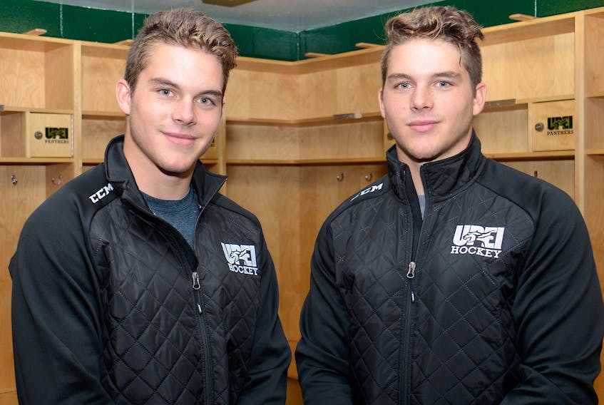 Identical twin brother Darian, left, and Drake Pilon got to see the UPEI Panthers’ dressing room for the first time Wednesday afternoon.