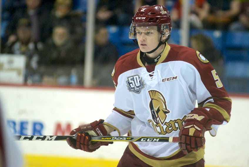 Defenceman Cole Larkin is in his rookie season in the Quebec Major Junior Hockey League with the Acadie-Bathurst Titan.