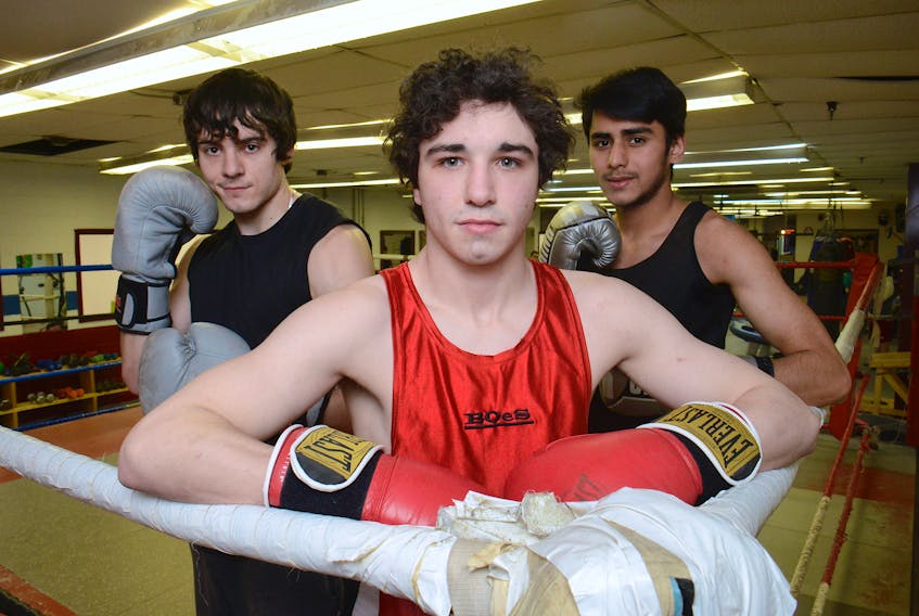Koed Boxing Academy athletes, from left, Jackson Chevarie, Matt Doyle and Ahmed Khalid will be competing in the Brampton Cup in Brampton, Ont., this week.