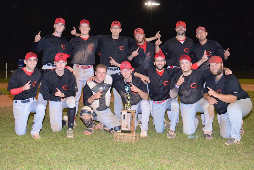 The Morell Chevies are the Kings County Baseball League champs. Front row, from left, are team members Matt Barlow, Duncan Picketts, Cole MacLaren, Nathan Jones, Parker Day, Logan Gallant and Stephen O’Shea. Second row, Ben MacDougall, Logan MacDougall, Darcy Affleck, Taylor Larkin, Troy Coffin and Scott Harper.
