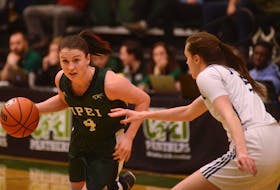 UPEI Panthers guard Jenna Mae Ellsworth drives to the paint against St. FX earlier this year.