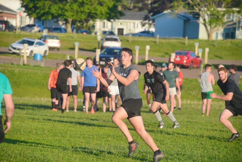 The Hunter's Ale House Mudmen practised Tuesday at Co-op field for the beginning of the rugby season.