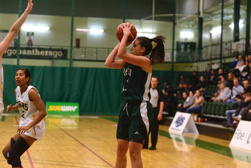 UPEI Panthers guard Karla Yepez takes a shot Saturday during Atlantic University Sport women's basketball action against Dalhousie Tigers.