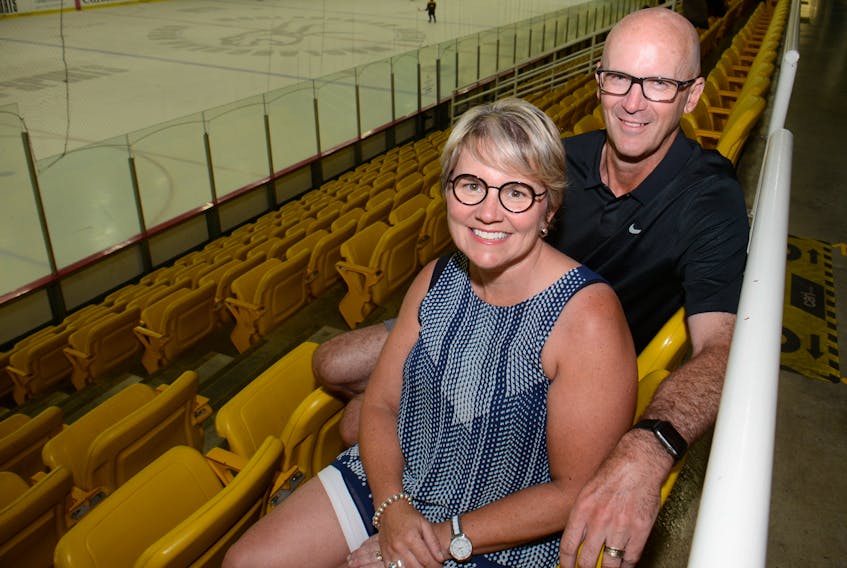 The UPEI Panthers men’s hockey program will recognize Dave Shellington’s contributions next week. From right are Shellington and his wife Cathy, who are staples in these seats during the hockey season.