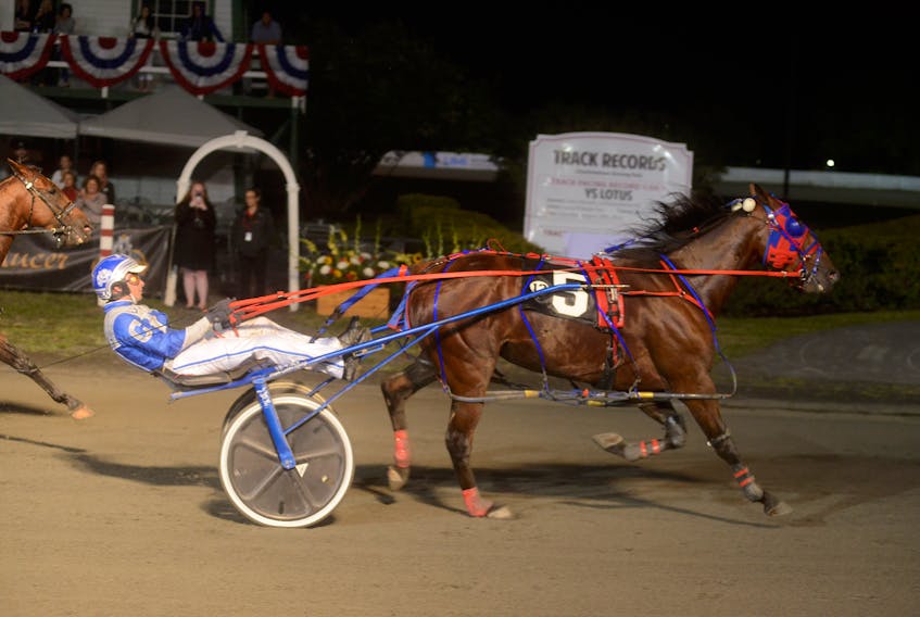 Midway Island, with Travis Cullen in the bike, won The Guardian Gold Cup & Saucer Trial 1 Saturday at Red Shores at the Charlottetown Driving Park.