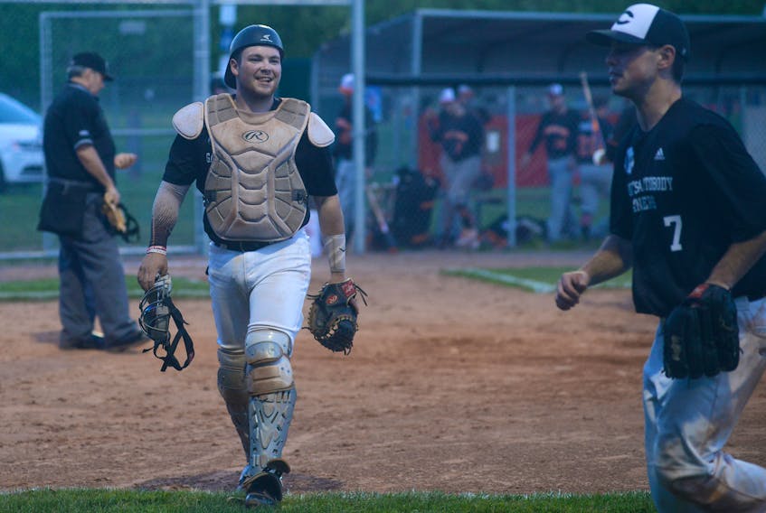 Cornwall native Logan Gallant has done the bulk of the catching this season for the Charlottetown Gaudet's Auto Body Islanders baseball squad.