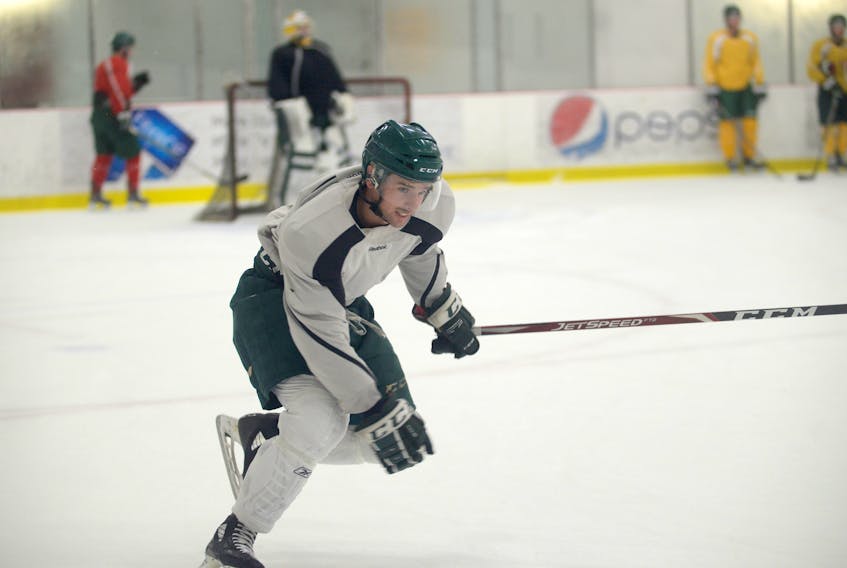 Kameron Kielly practises with the UPEI Panthers Tuesday at MacLauchlan Arena.