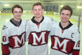 A trio of Mount Academy Saints will play in the East Coast Elite League all-star game on Friday in Boston. From left are Kayden MacLeod, Carter Champion and Riley MacDougall.