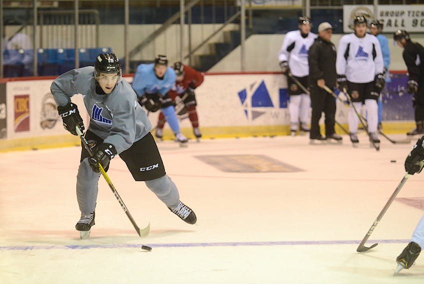 Brett Budgell skates down the wing during Tuesday's practice at the Eastlink Centre.