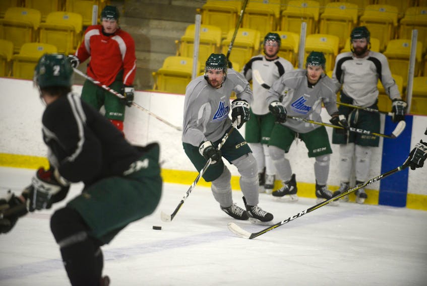 The UPEI Panthers men's hockey team practise Monday in preparation for Game 1 of the Atlantic University Sport playoffs.