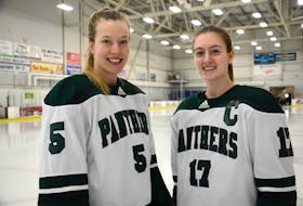 Fifth-year UPEI Panthers Gabrielle Gray, left, and Rachel Colle were preparing earlier this week to play their final university hockey games this weekend. That changed Thursday night when U Sports cancelled the Cavendish Farms hockey championship at UPEI due to the coronavirus. “We believed this year we could have actually done something special here,” Colle said Friday morning. “I wouldn't have cared if we would have won or loss, I just wanted to play the last games.”