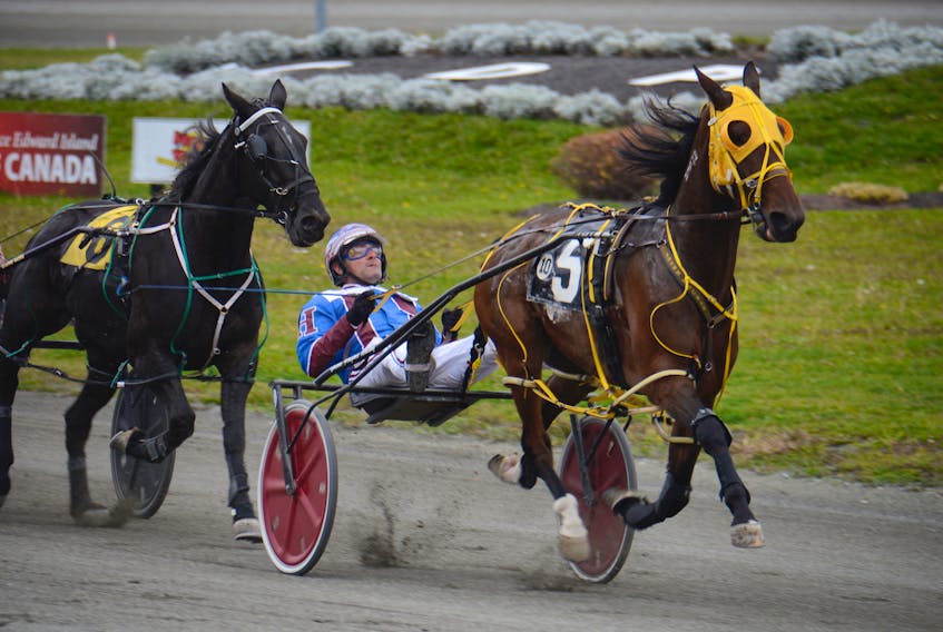 Silverhill Buddy with Jason Hughes in the bike had the early lead, but finished fourth in Saturday's Race 10 at Red Shores at the Charlottetown Driving Park.
