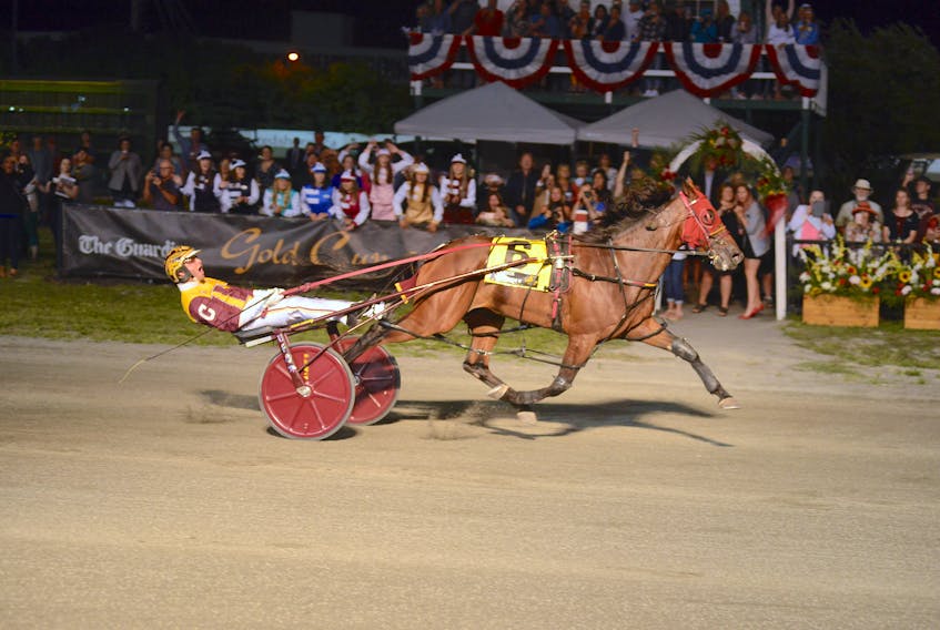 Rock Diamonds N, with Mitch Cushing doing the driving, won the 60th edition of The Guardian Gold Cup and Saucer just after midnight Sunday at Red Shores at the Charlottetown Driving Park.