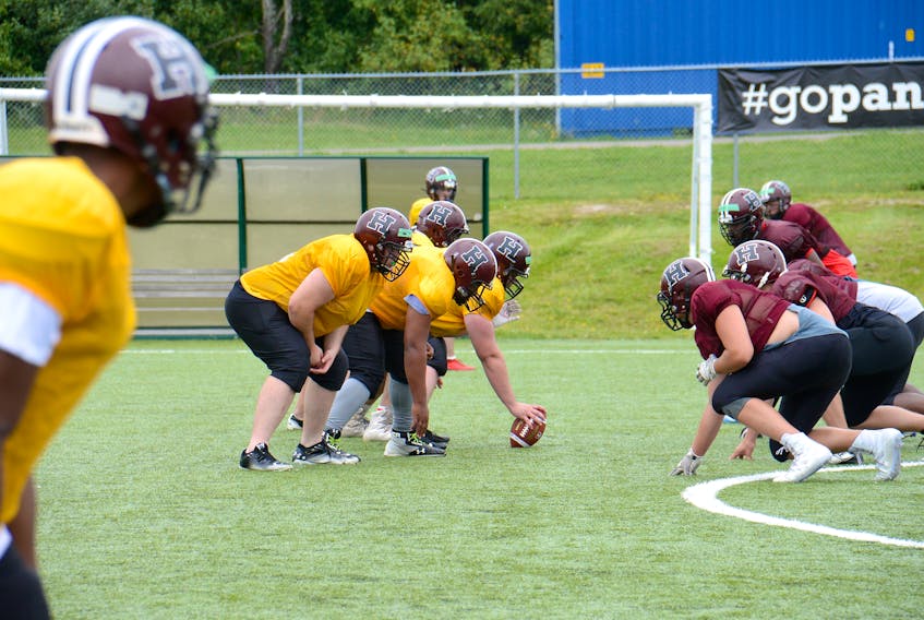 Holland College Hurricanes football team was practising Monday at the UPEI turf.