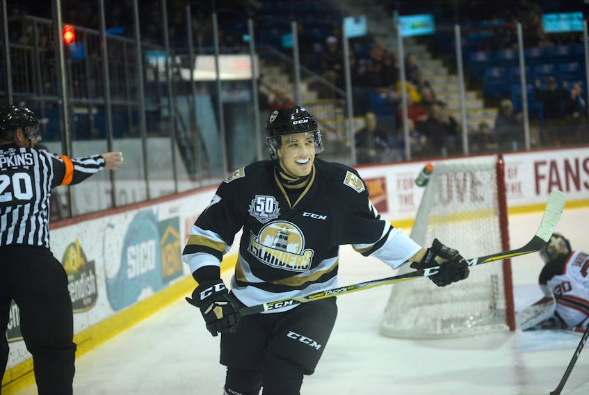 Charlottetown Islanders left-winger Daniel Hardie is all smiles after scoring his second of the night Thursday against the Quebec Remparts at the Eastlink Centre.