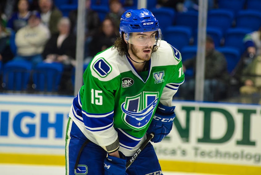 Zack MacEwen is playing his first professional hockey season with the Utica Comets. (Lindsay A. Mogle/Utica Comets)