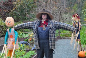 Memorial University Botanical Garden assistant gardener Laura Karr, dressed as a scarecrow, played the part for the kids as they made their way past her during the Halloween Howl last Sunday afternoon. 