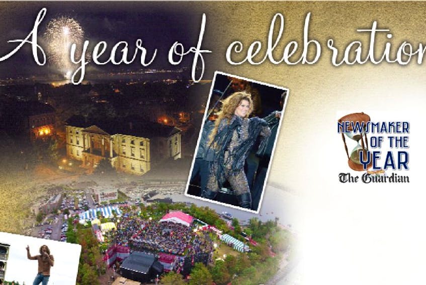 Clockwise from top left: fireworks light up the night sky on Canada Day; Shania Twain rocks a Labour Day weekend concert; aerial view of 2014 Celebration Zone (photo courtesy of Pat Martell); Cavendish Beach Music Festival.